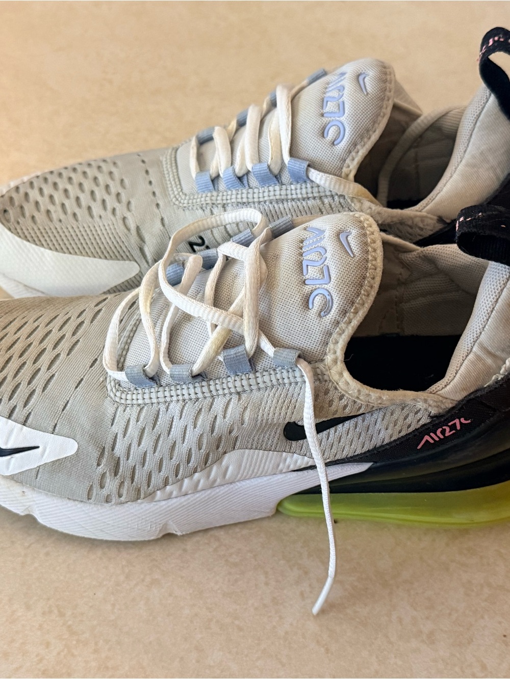 Nike Kids' Air Max 270 women’s Sneakers - Light Gray/White with Lime Accent